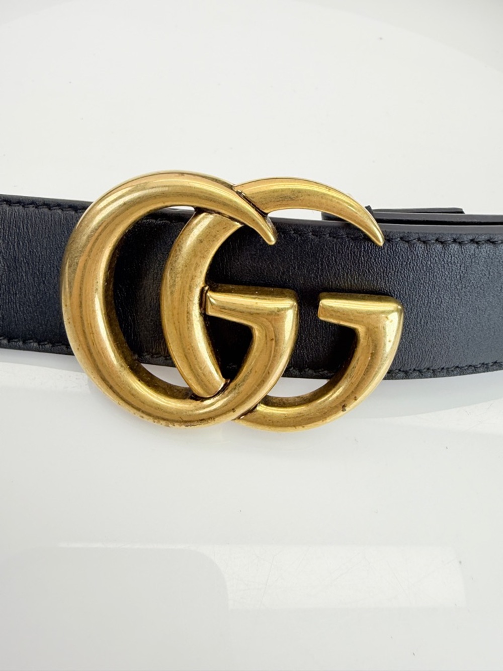 Authentic Gucci Slim Leather Marmont Gg Double Mens Belt Black 80/32” 414516 - Picture 2 of 11